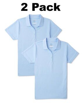 2 Pack, Wonder Nation Girls School Uniform Short Sleeve Performance Polo Shirt